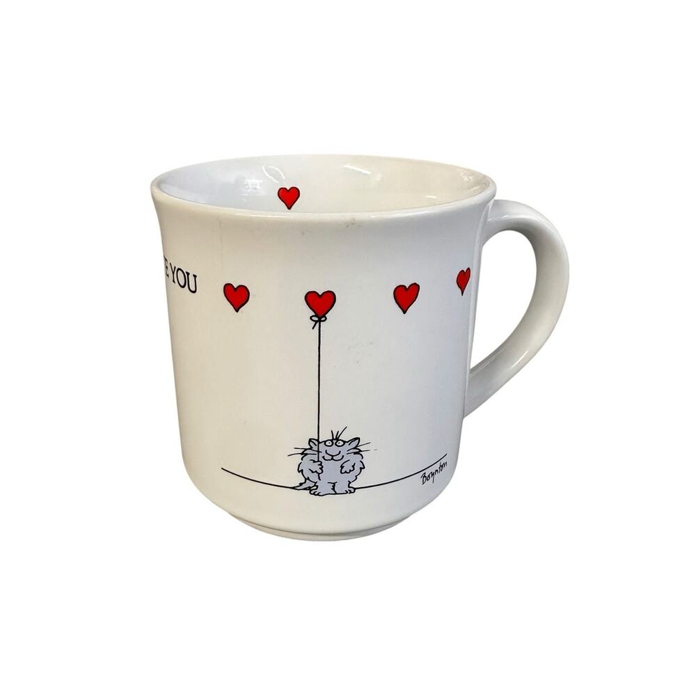 Sandra Boynton Love You Mug Japan Balloon Hearts Cat Vintage 1980's